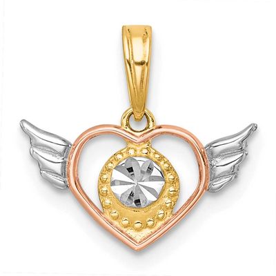 Rose-Tone Heart with Wings Charm 14k Gold with Rhodium, MPN: K10001, UPC: