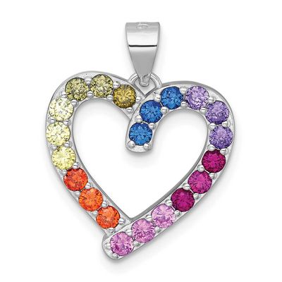 Multicolor CZ Open Heart Pendant Sterling Silver Rhodium-Plated Polished, MPN: QC11555, UPC: