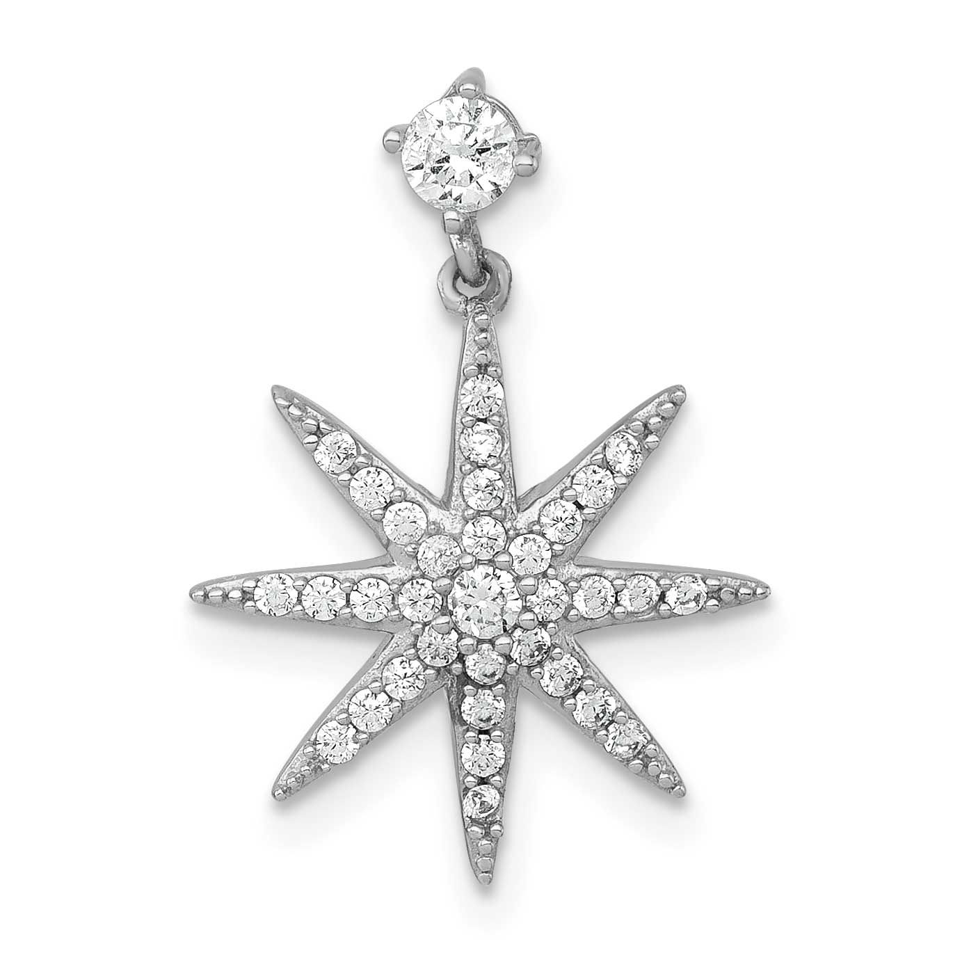 Polished CZ Star Chain Slide 21.9 Inch Sterling Silver Rhodium-Plated, MPN: QG7212P, UPC: