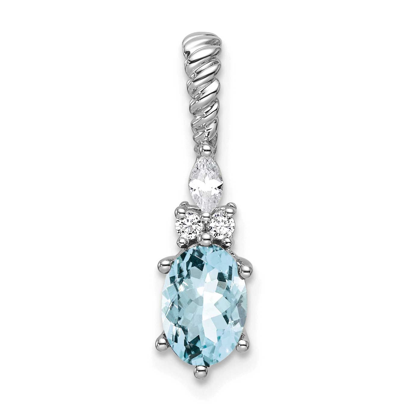 Polished Diamond and Aquamarine Twisted Chain Slide 21.8 Inch 14k White Gold, MPN: PM9791-AQ-009-WA…