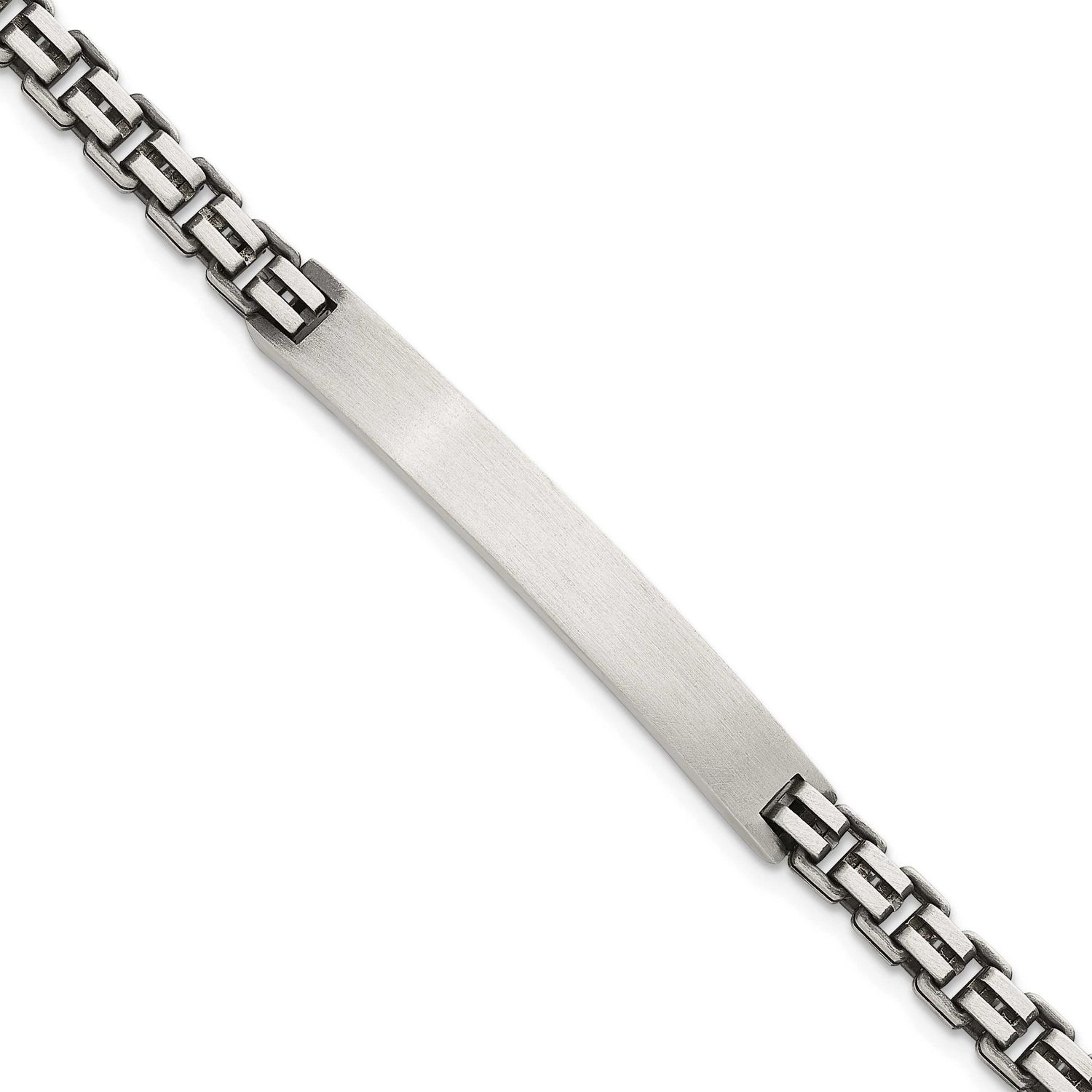 Brushed Box Link Plate 6mm 8 Inch ID Bracelet Sterling Silver Antiqued, MPN: QID259-8, UPC: