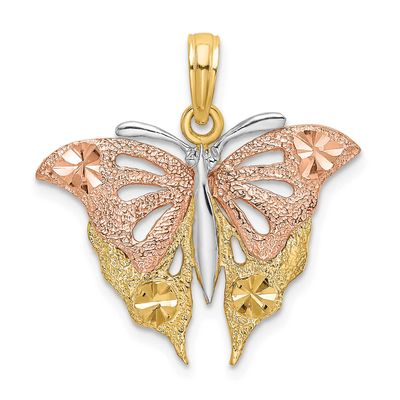 White Rhodium Diamond-Cut Butterfly Charm 14k Two Tone Gold, MPN: K9077, UPC: 637218041275