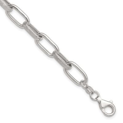 Textured with .5 Inch Extension Oval Link Bracelet Sterling Silver Polished, MPN: QG6809-7, UPC: