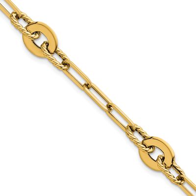 7.5 Inch Textured Open Link Bracelet 14k Gold Polished, MPN: SF3156-7.5, UPC: