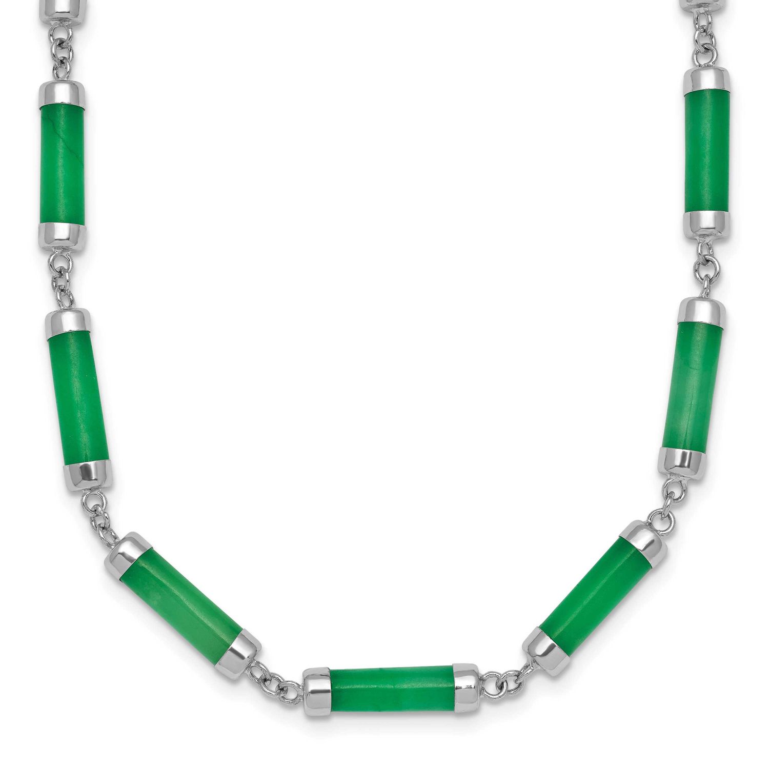 Jade Bars 16.75 Inch with .5 Inch Extension Necklace Sterling Silver Rhodium-Plated Polished, MPN: …