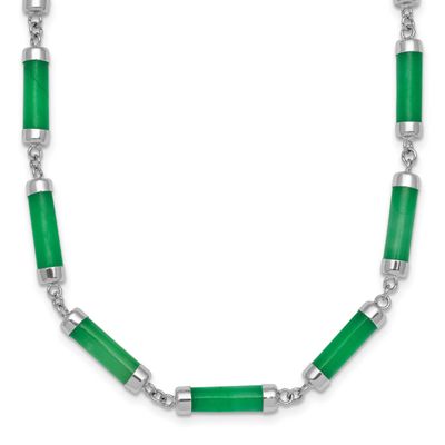 Jade Bars 16.75 Inch with .5 Inch Extension Necklace Sterling Silver Rhodium-Plated Polished, MPN: …