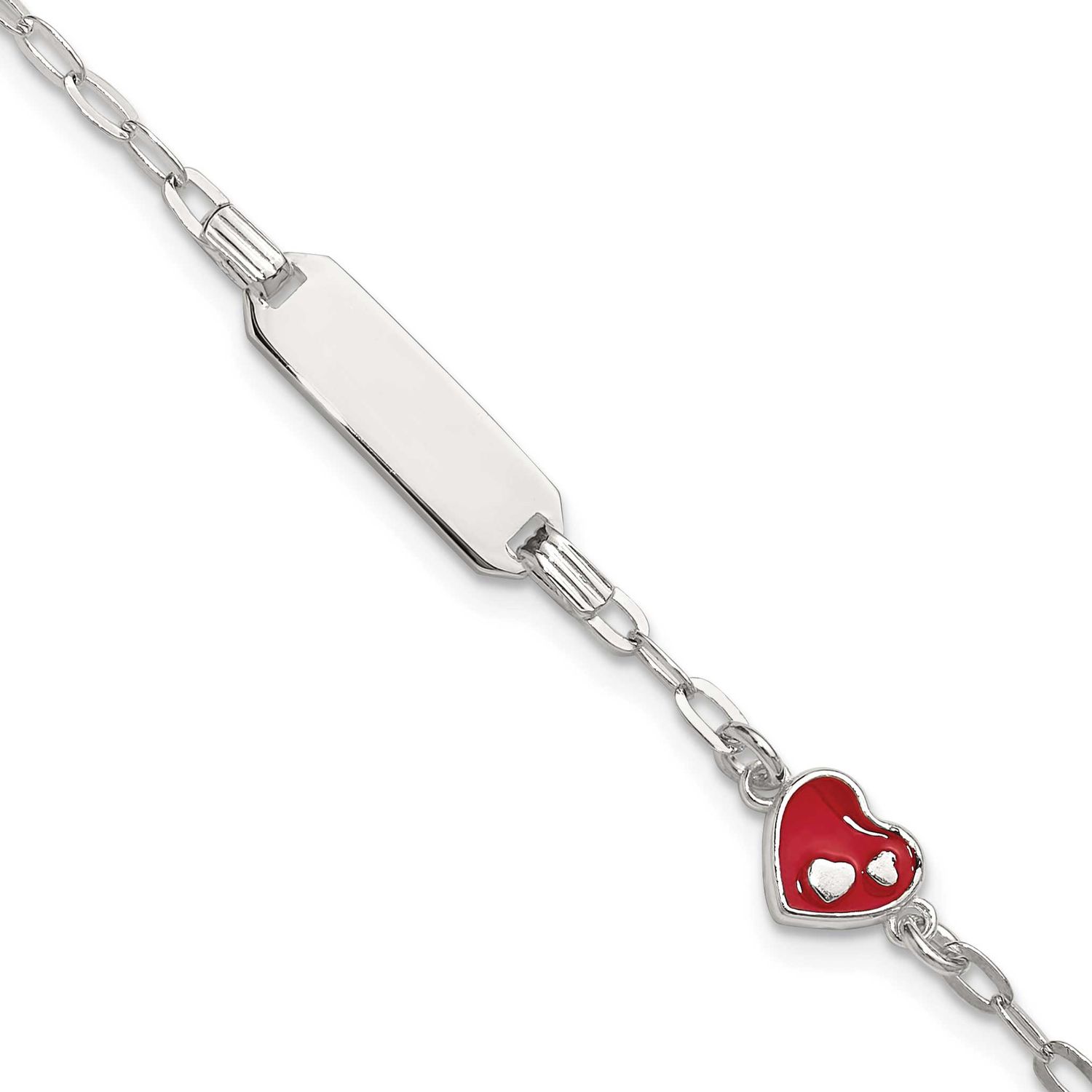 Enameled Heart 5 Inch with 1 Inch Extension Children&#39;s ID Bracelet Sterling Silver Polished, MPN: Q…