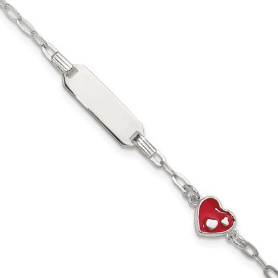 Enameled Heart 5 Inch with 1 Inch Extension Children&#39;s ID Bracelet Sterling Silver Polished, MPN: Q…