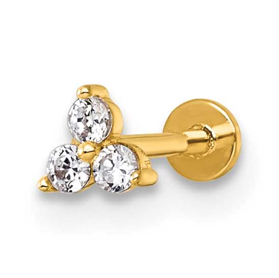 18 Gauge Polished CZ Labret Stud 14k Gold, MPN: BD306, UPC: