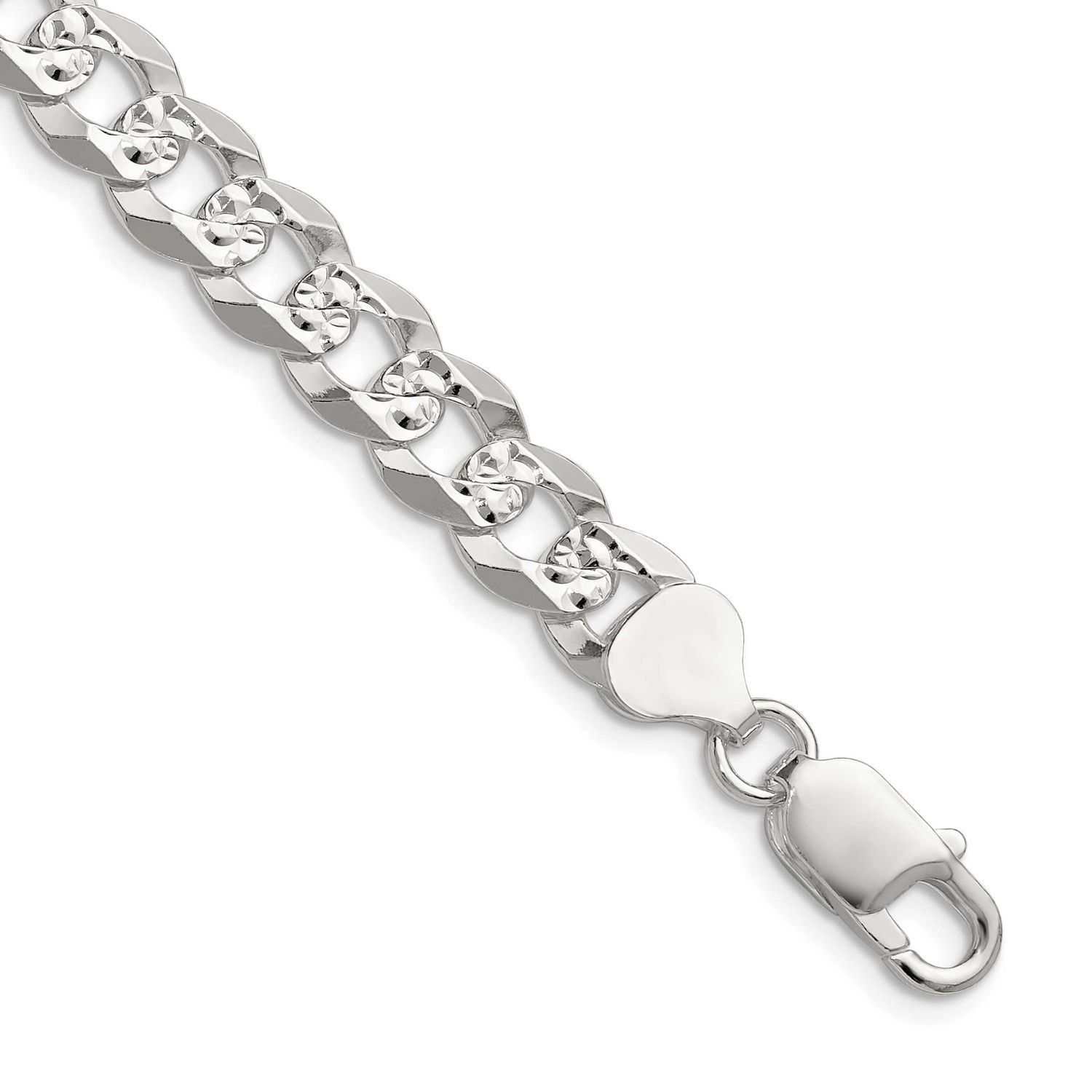 8.25mm Flat Diamond-cut Pave Curb Chain 24 Inch Sterling Silver, MPN: QPCB200-24, UPC: