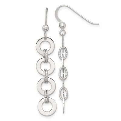Textured Circle Dangle Earrings Sterling Silver Polished, MPN: QE18025, UPC: