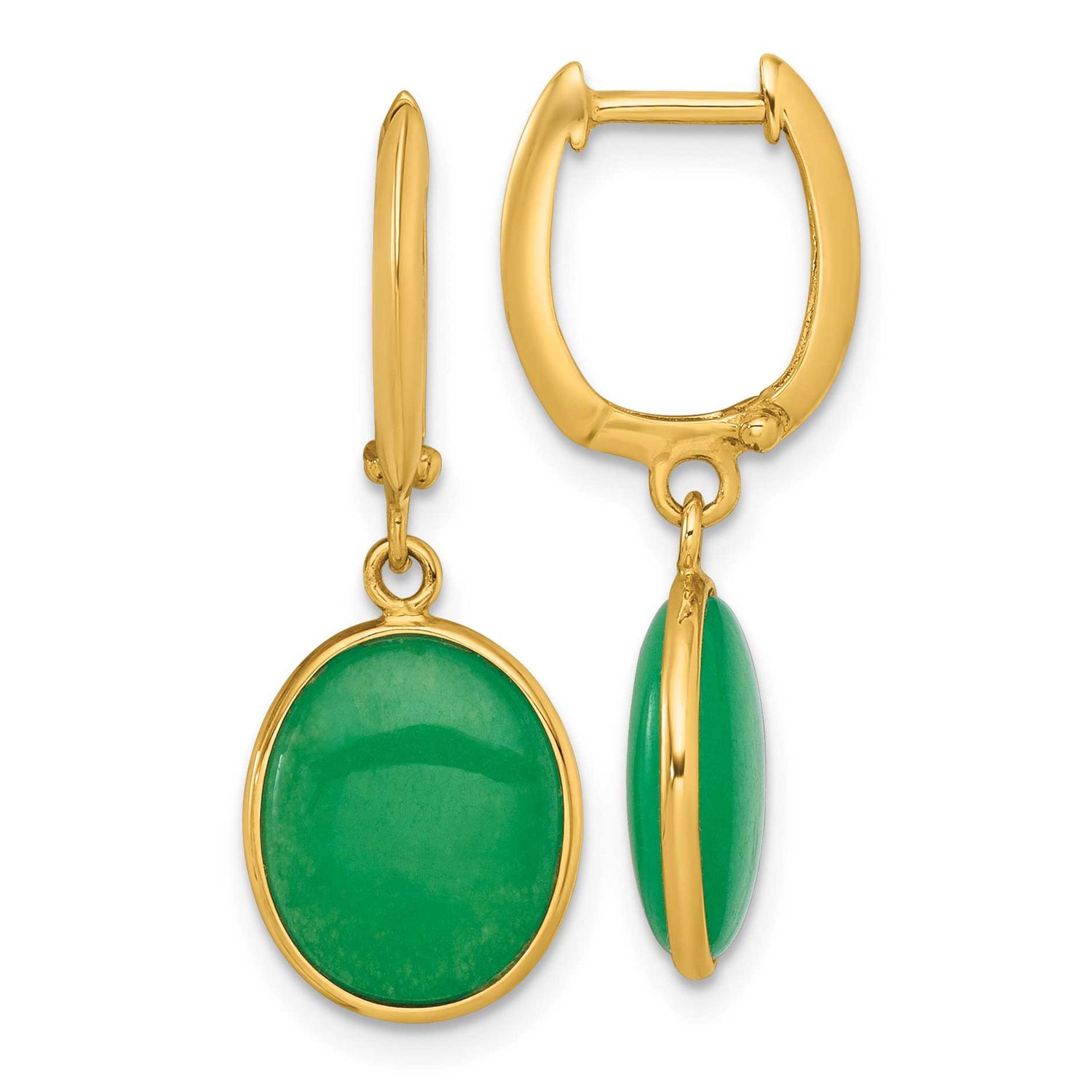 Oval Jade Dangle Hinged Hoop Earrings 14k Gold Polished, MPN: YE2284, UPC: