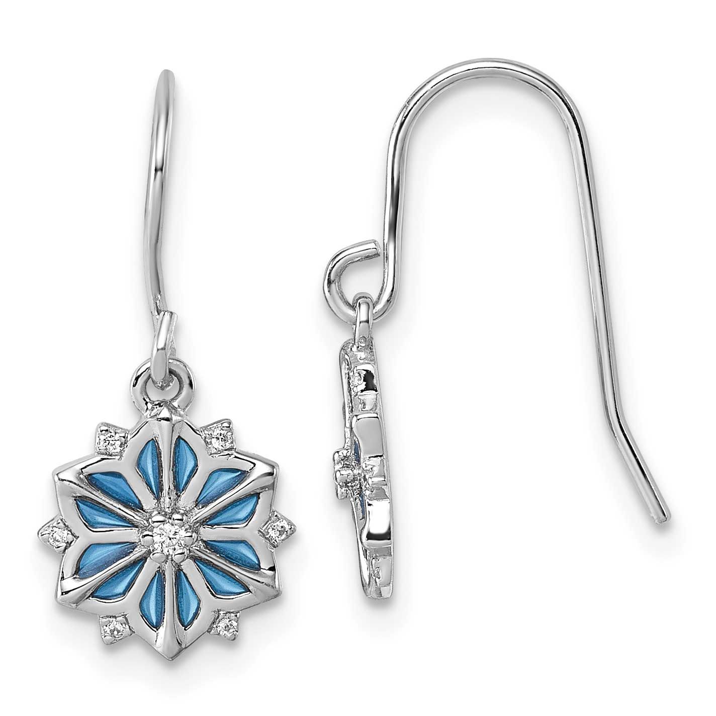 Blue Enamel and White CZ Snowflake Dangle Earrings Sterling Silver Rhodium-Plated, MPN: QG7211E, UP…