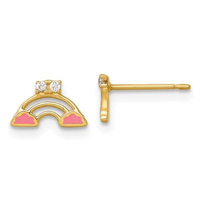 Madi K Polished Pink Enamel and CZ Rainbow Post Earrings 14k Gold, MPN: GK1224, UPC: