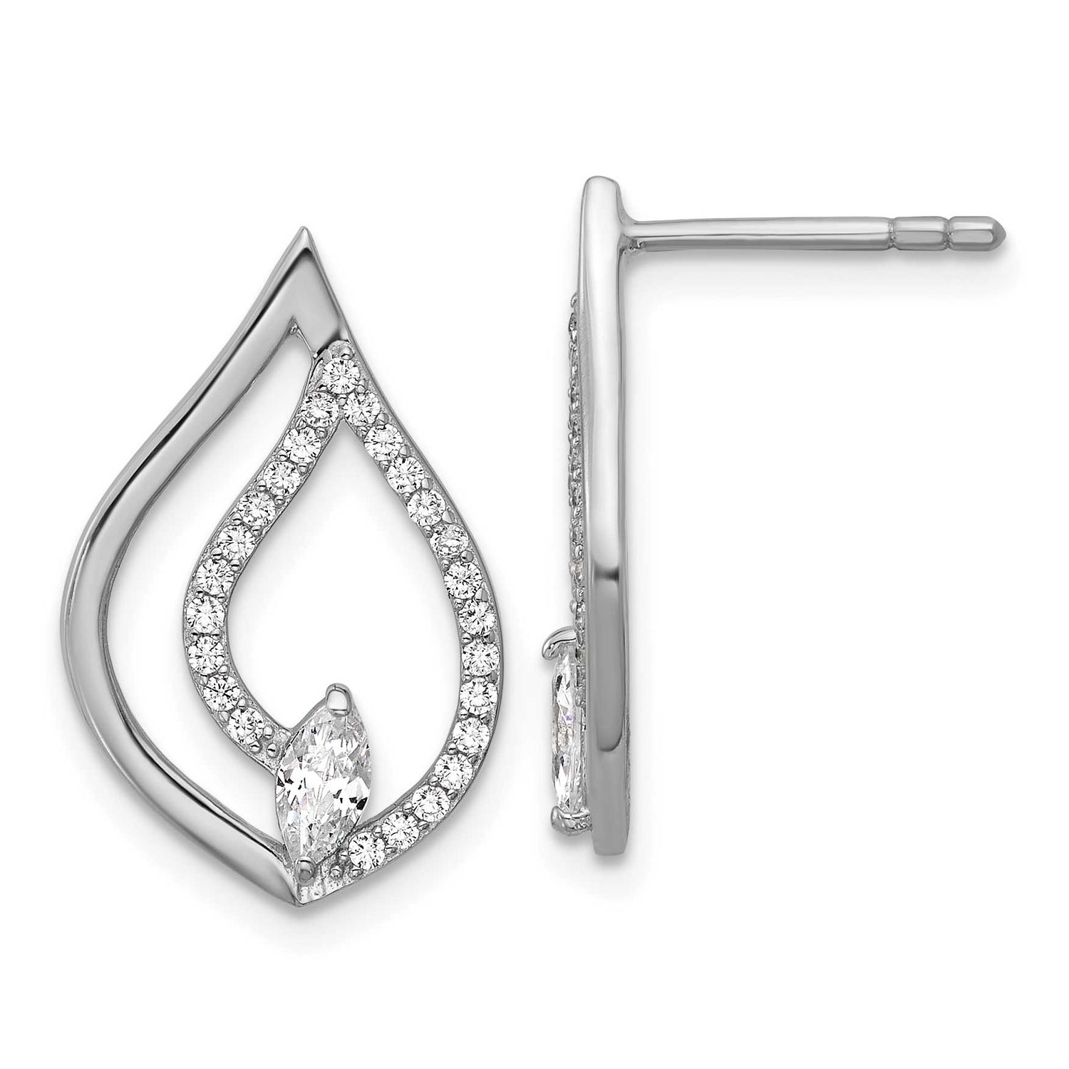 CZ Polished Tear Drop Post Earrings Sterling Silver Rhodium-Plated, MPN: QG7145E, UPC: