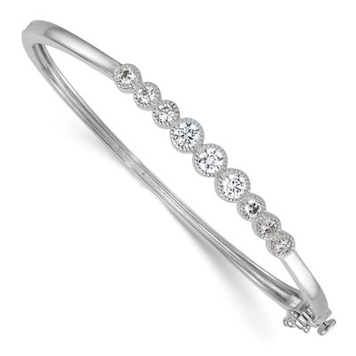 Textured Graduated CZ Hinged Bangle Sterling Silver Rhodium-Plated Polished, MPN: QB1631, UPC: