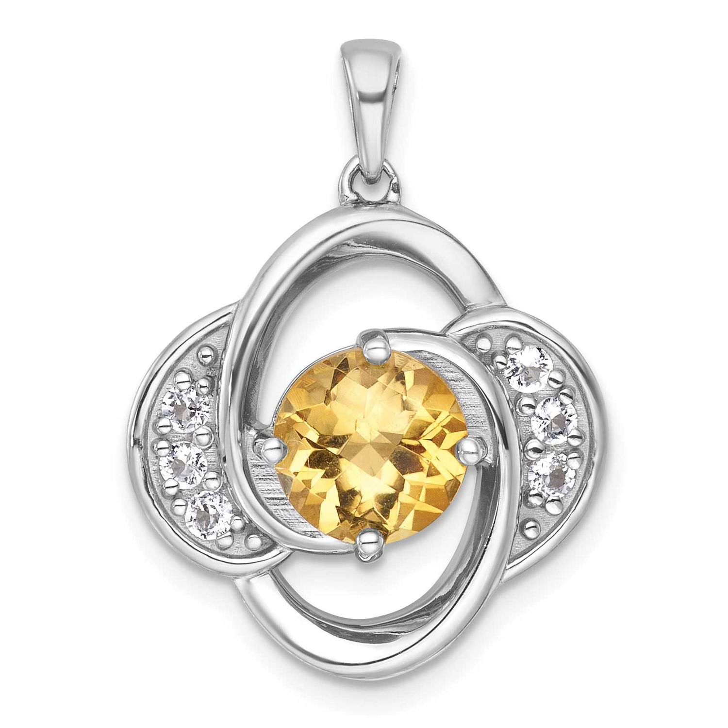 Polished Checker-Cut Round Citrine and White Topaz Pendant Sterling Silver Rhodium-Plated, MPN: QP6…