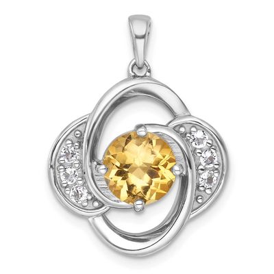 Polished Checker-Cut Round Citrine and White Topaz Pendant Sterling Silver Rhodium-Plated, MPN: QP6…