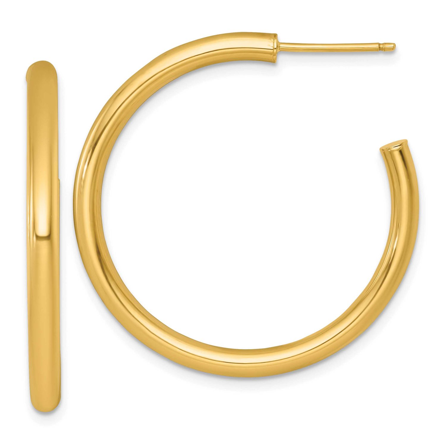 3.0 x 35mm Polished Post Hoop Earrings 14k Gold, MPN: TF2532, UPC: