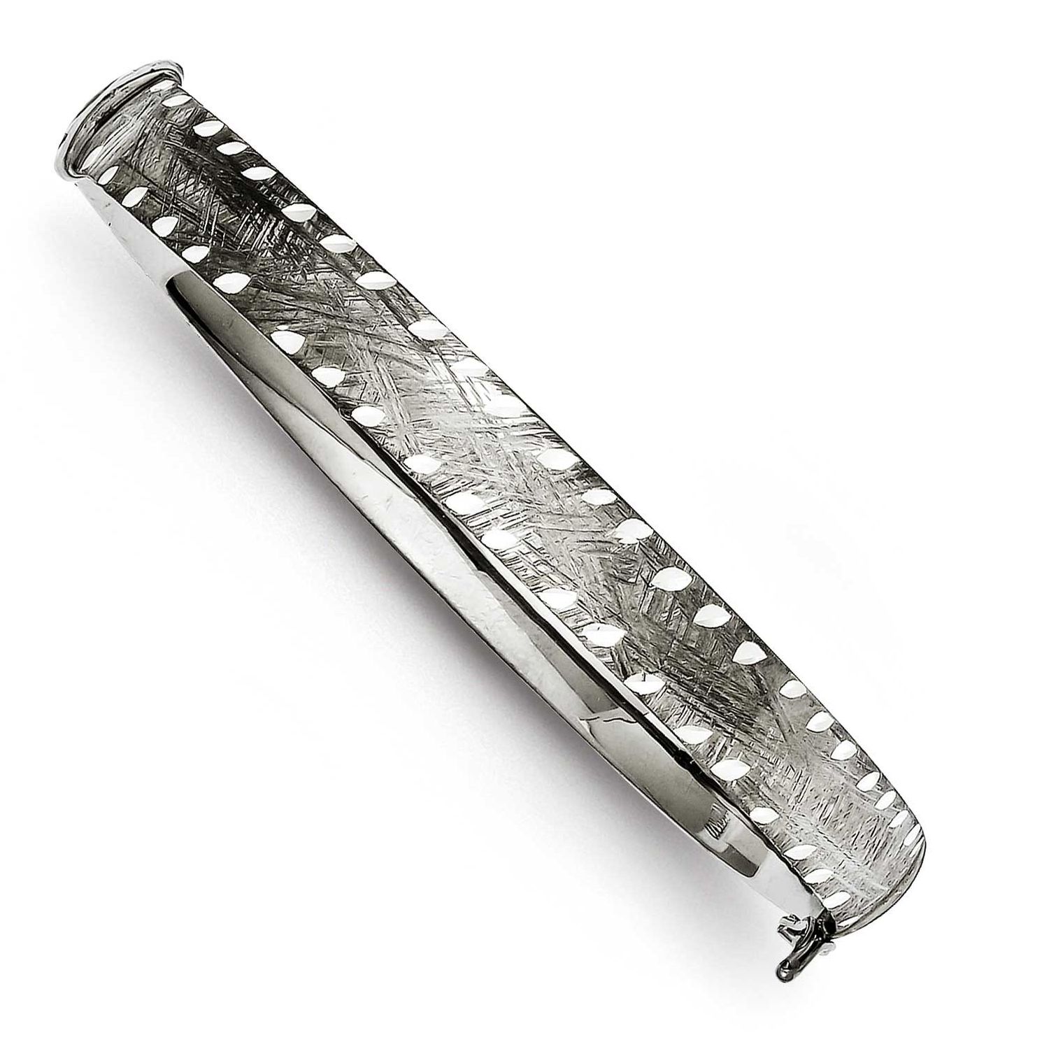 8mm Brushed &amp; Diamond-cut Hollow Hinged Black Rhodium Bangle Sterling Silver, MPN: QB694, UPC: 1911…