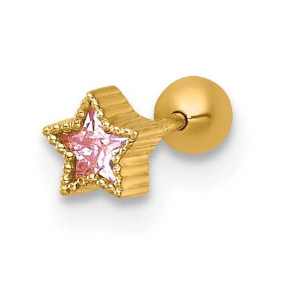 22 Gauge Polished and Beaded Pink CZ Star Labret Stud 14k Gold, MPN: BD313, UPC: