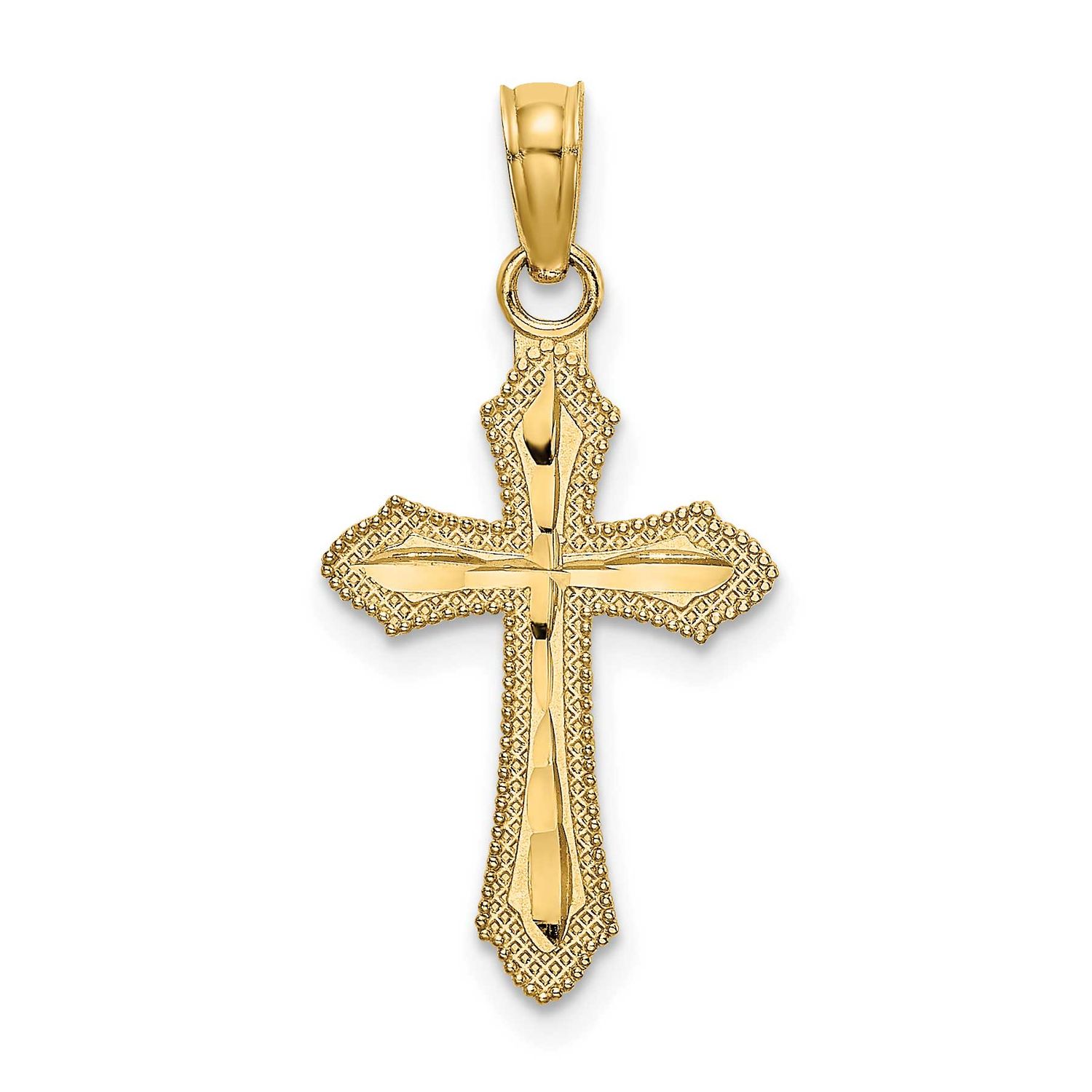 Diamond-cut with Beaded Edge Cross Charm 10k Gold, MPN: 10K8526, UPC: