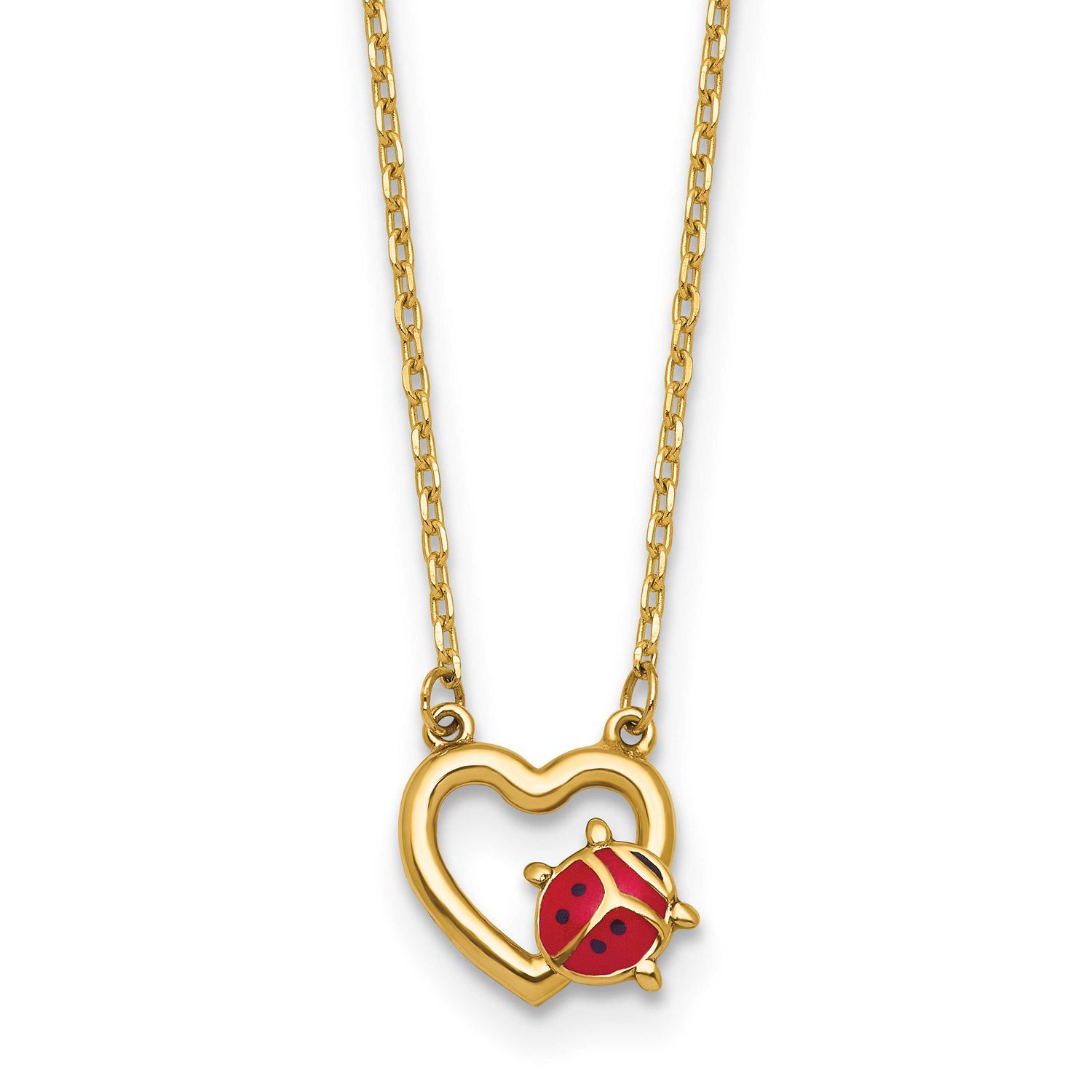 Enameled Lady Bug with Heart 17 Inch Necklace 14k Gold Polished, MPN: SF3295-17, UPC:
