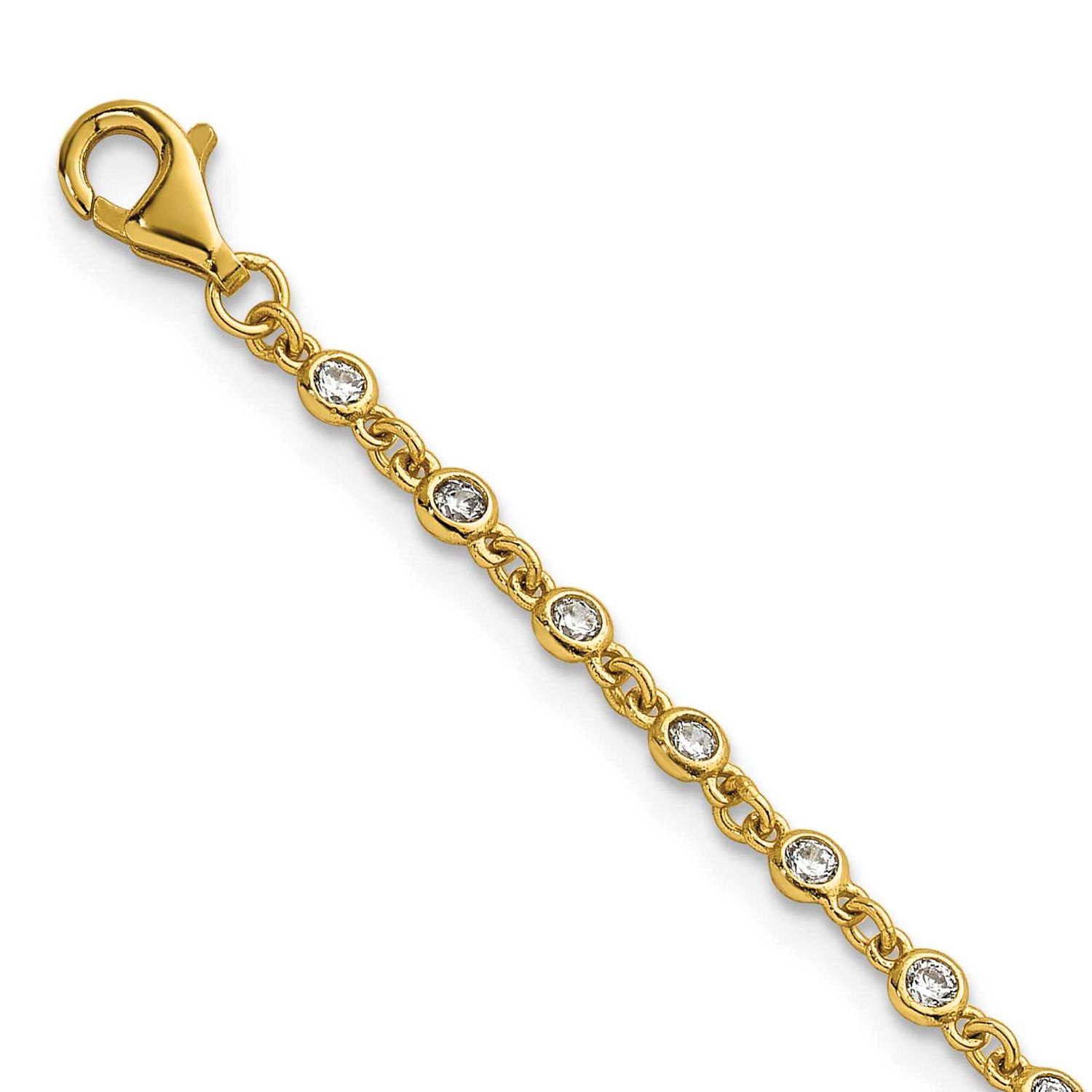 CZ Station 6.5 Inch with 1 Inch Extension Bracelet Sterling Silver Gold-Tone Polished, MPN: QG6852G…