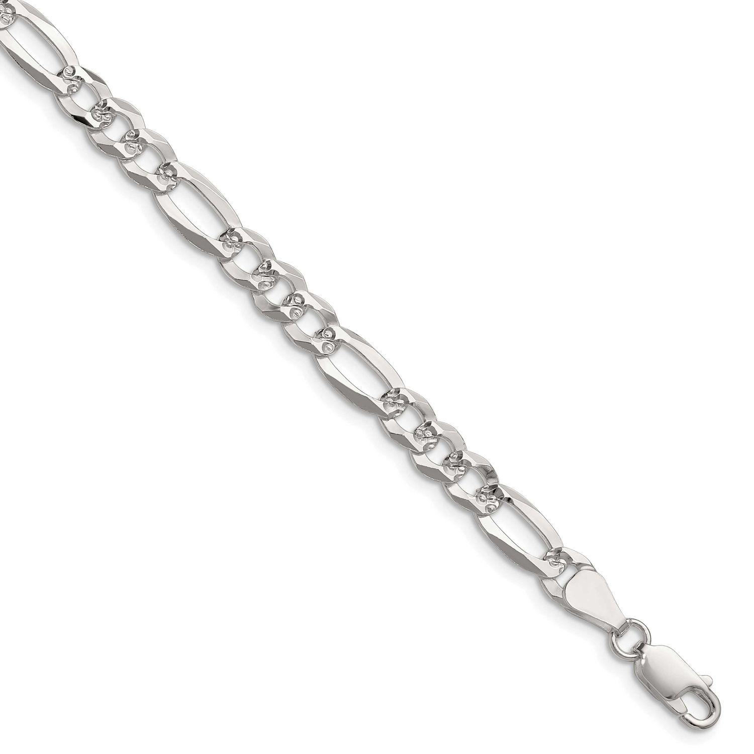 6.1mm Flat Diamond-cut Pave Figaro Chain 8 Inch Sterling Silver, MPN: QPF140-8, UPC: