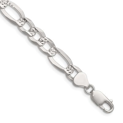 8.0mm Flat Diamond-cut Pave Figaro Chain 20 Inch Sterling Silver, MPN: QPF180-20, UPC: