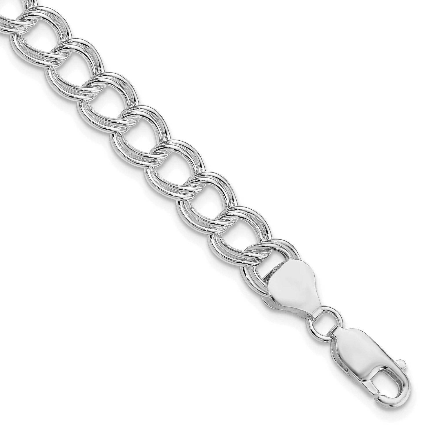 7.75mm Solid Double Link Charm Bracelet Sterling Silver Rhodium-Plated, MPN: QG1163R-7, UPC: