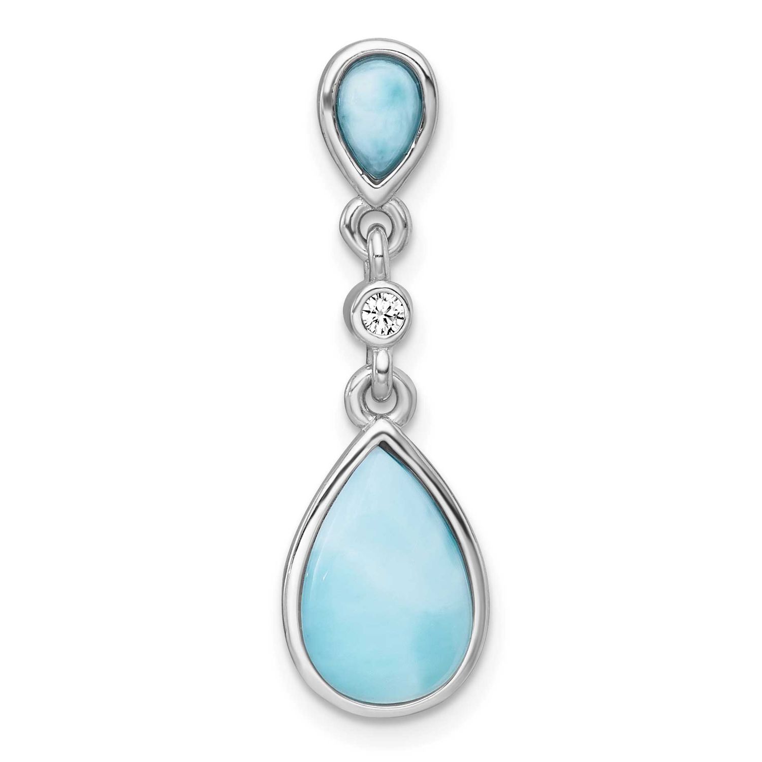 Larimar / CZ Teardrop Chain Slide Pendan 30.7 Inch Sterling Silver Rhodium-Plated Polished, MPN: QG…