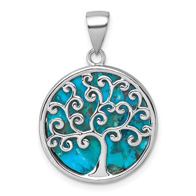 Compressed Turquoise Tree of Life Pendant Sterling Silver Rhodium-Plated, MPN: QG7220P, UPC: