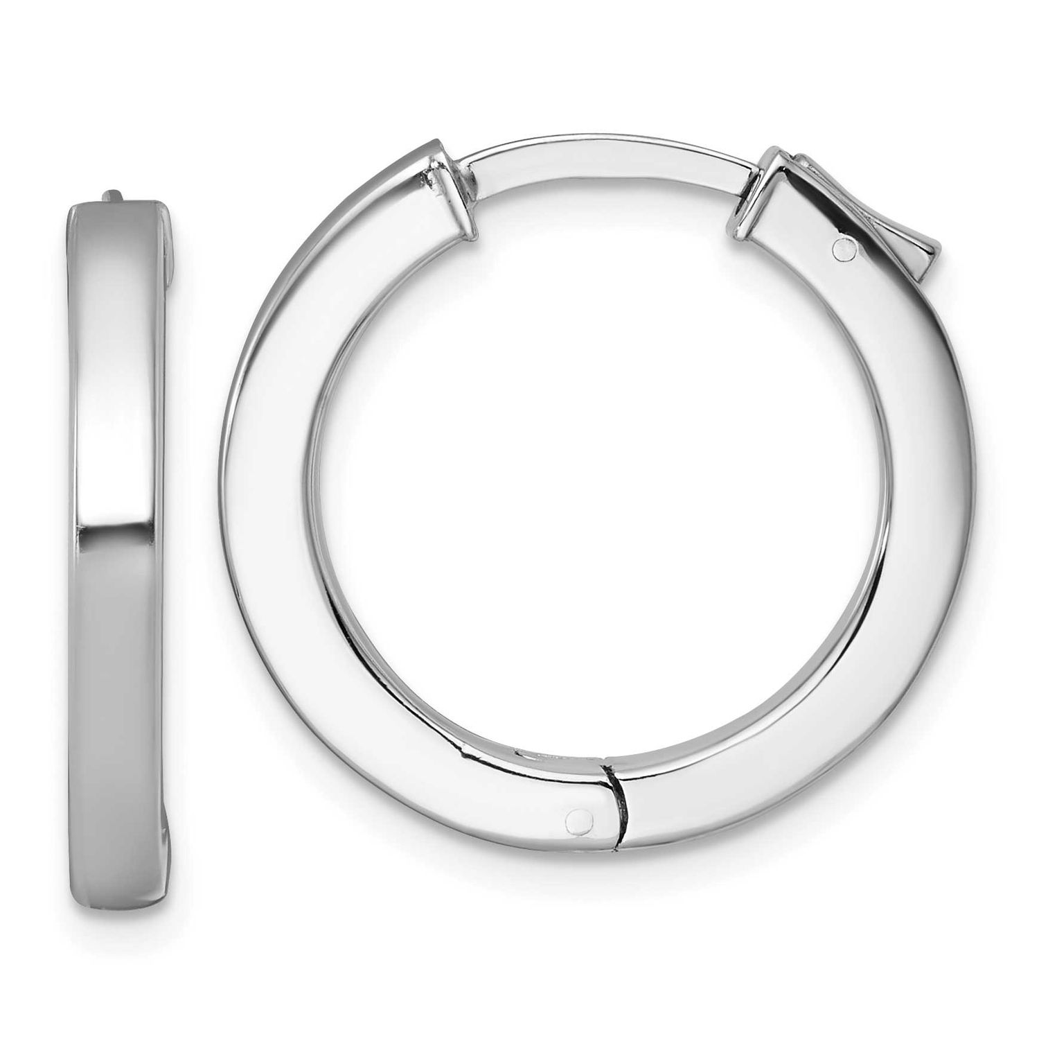 Polished 3x23mm Hinged Square Tube Hoop Earrings Sterling Silver Rhodium-Plated, MPN: QE17958, UPC: