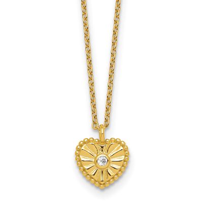 Textured CZ Heart 16 Inch with 2 Inch Extension Necklace Sterling Silver Gold-Tone, MPN: QG6958GP-1…