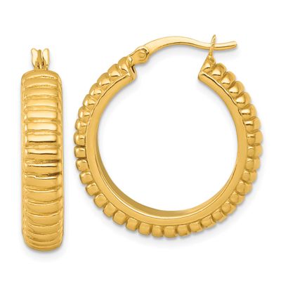 Grooved 26x6mm Round Hollow Hoop Earrings Sterling Silver Gold-Tone Polished, MPN: QE17875GP, UPC: