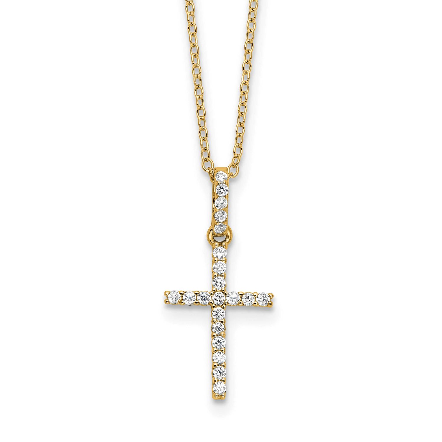 CZ Cross 18 Inch Necklace Sterling Silver Gold-Tone, MPN: QG6576GP-18, UPC: