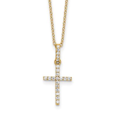 CZ Cross 18 Inch Necklace Sterling Silver Gold-Tone, MPN: QG6576GP-18, UPC: