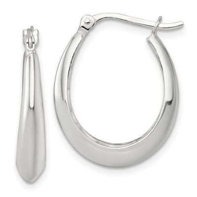 Knife Edge Tapered Oval Hoop Earrings Sterling Silver Polished, MPN: QE17911, UPC: