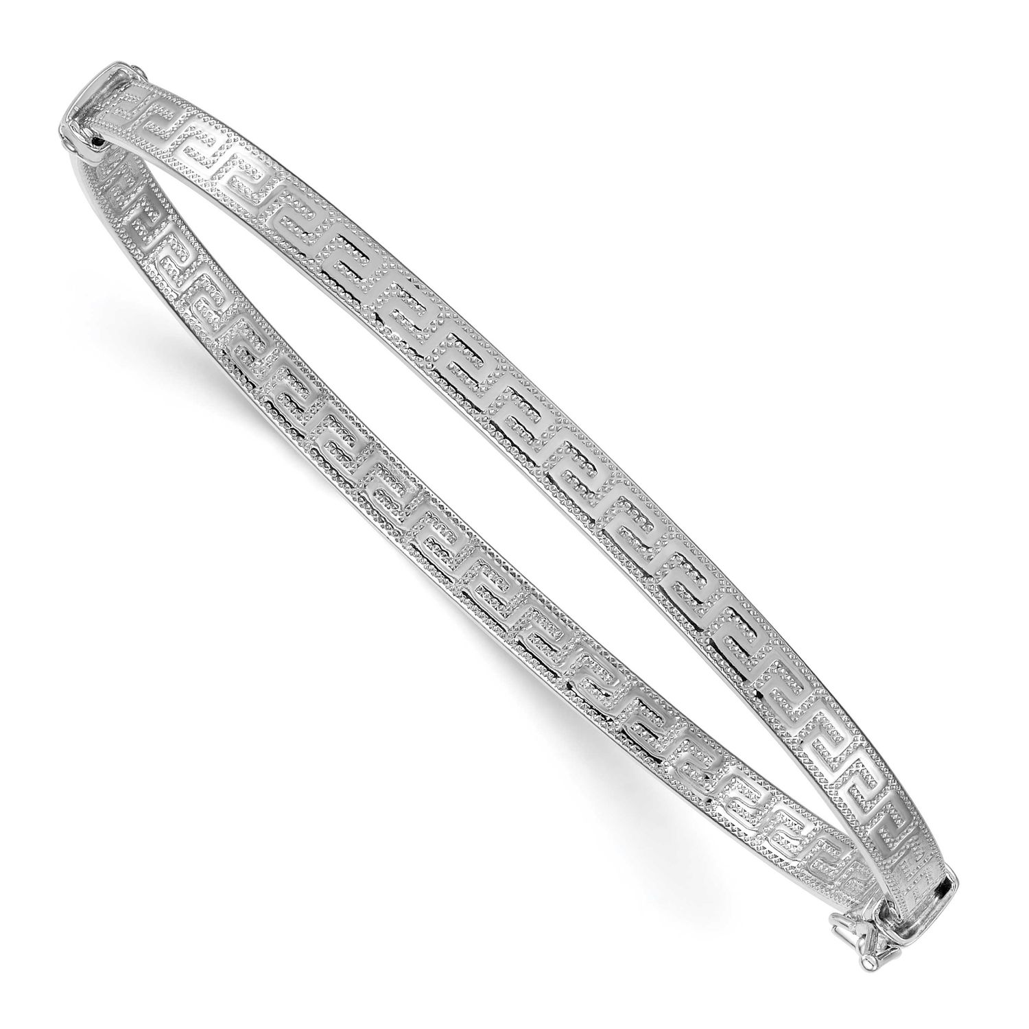 Textured Greek Key Hinged Bangle Sterling Silver Rhodium-Plated Polished, MPN: QB1620, UPC: