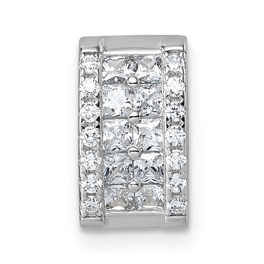 CZ Rectangle Chain Slide Pendant 12.3 Inch Sterling Silver Rhodium-Plated, MPN: QG7172P, UPC: