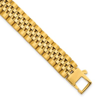 Brushed and Polished Fancy Link 12mm Men&#39;s Bracelet 14k Gold, MPN: GB295-8.5, UPC: