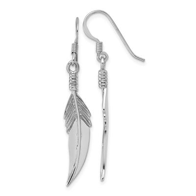 Textured Feather Dangle Earrings Sterling Silver Rhodium-Plated, MPN: QE18234, UPC: