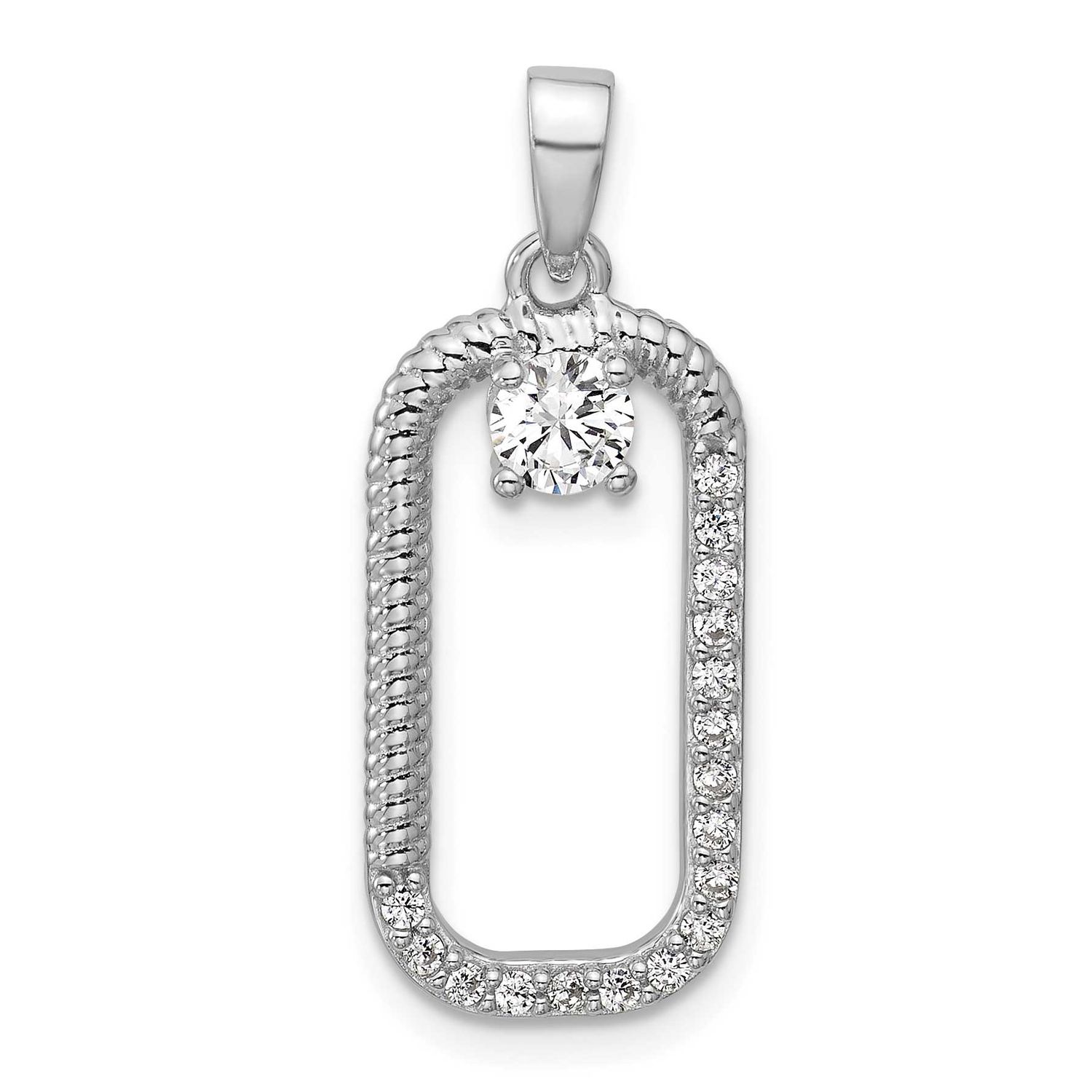 CZ Textured Rectangle Pendant Sterling Silver Rhodium-Plated, MPN: QG7165P, UPC: