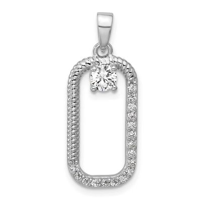 CZ Textured Rectangle Pendant Sterling Silver Rhodium-Plated, MPN: QG7165P, UPC: