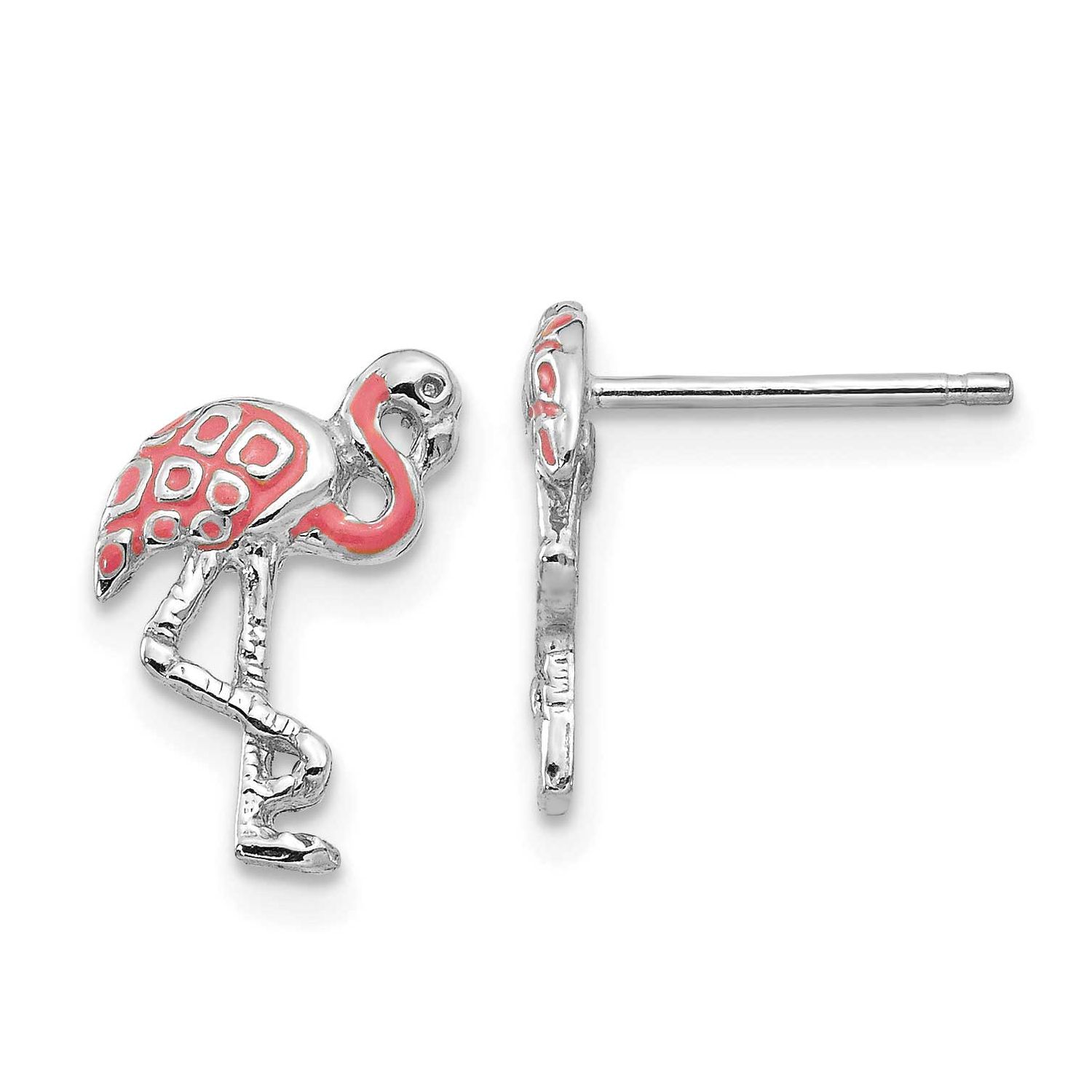 Pink Enameled Flamingo Post Earrings 14k White Gold, MPN: TP161W, UPC: 191101801105