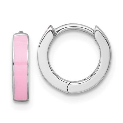 Pink Enameled Hinged Round Hoop Earrings Sterling Silver Rhodium-Plated, MPN: QE17952, UPC: