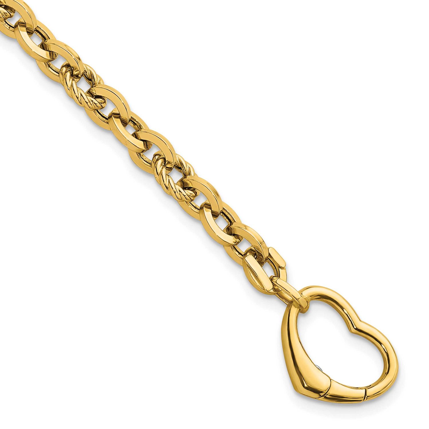 Twisted Link Heart Clasp 7.5 In Bracelet 14k Gold Polished, MPN: SF3092-7.5, UPC: