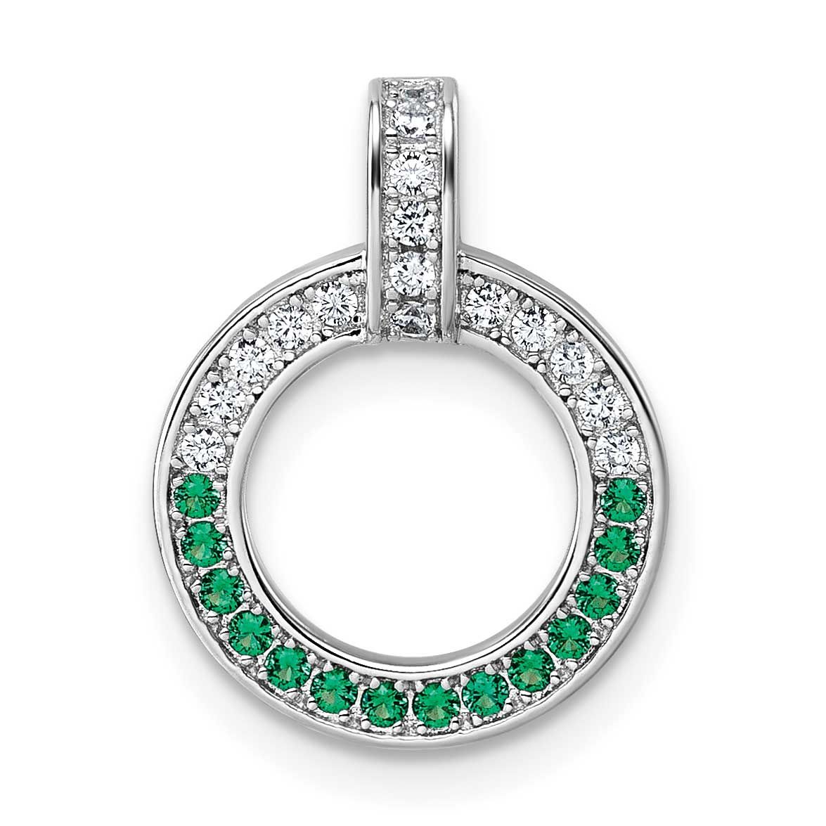 White and Green CZ Open Circle Pendant Sterling Silver Rhodium-Plated, MPN: QG7004P, UPC: