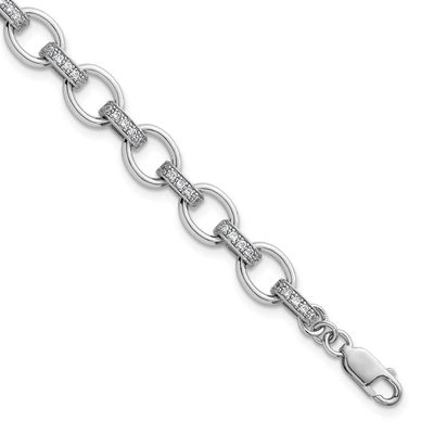 CZ 7 Inch with .75 Inch Extender Fancy Link Bracelet Sterling Silver Rhodium-Plated, MPN: QG6851-7,…